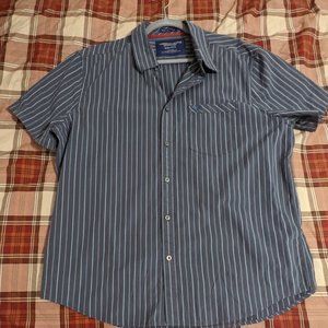 S/S striped gray & blue button-up shirt